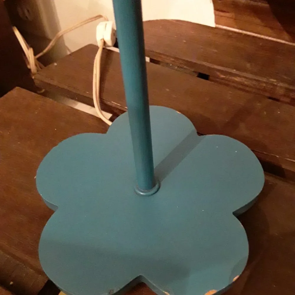 Vintage Steel Electric Lamp on Wooden Base - Blue